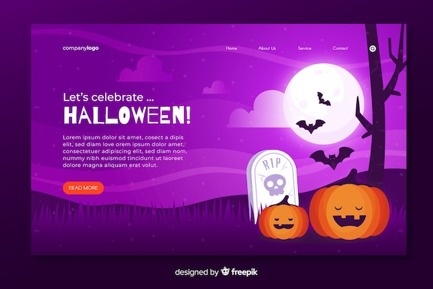 Flat design halloween landing page template