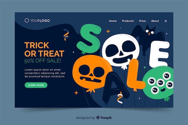 Free vector flat design halloween landing page template