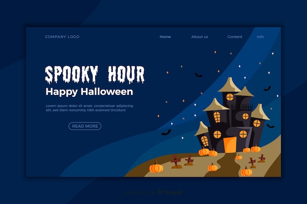 Flat design halloween landing page template