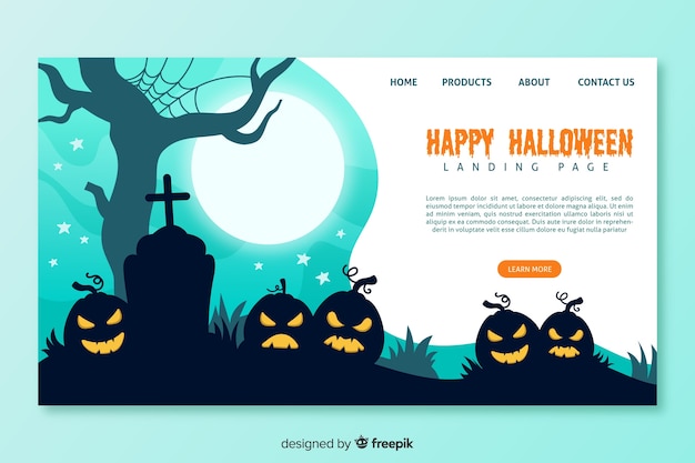 ハロウィーンのランディングページのフラットなデザイン