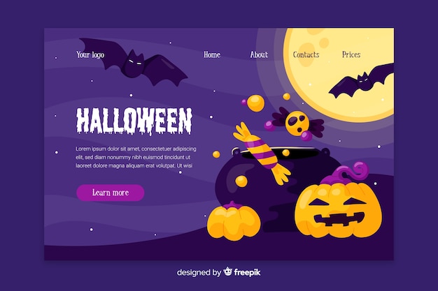 Design piatto della landing page di halloween