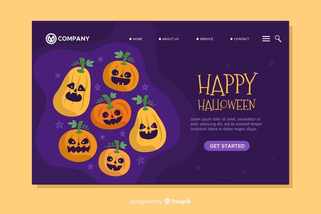 Flat design of halloween landing page