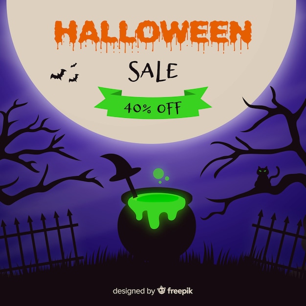 Бесплатное векторное изображение Плоский дизайн хэллоуин плавильный котел продажа