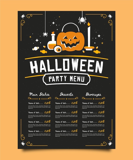 Modello di menu di halloween design piatto