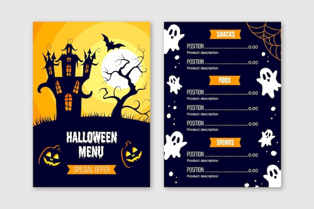 Flat design halloween menu template