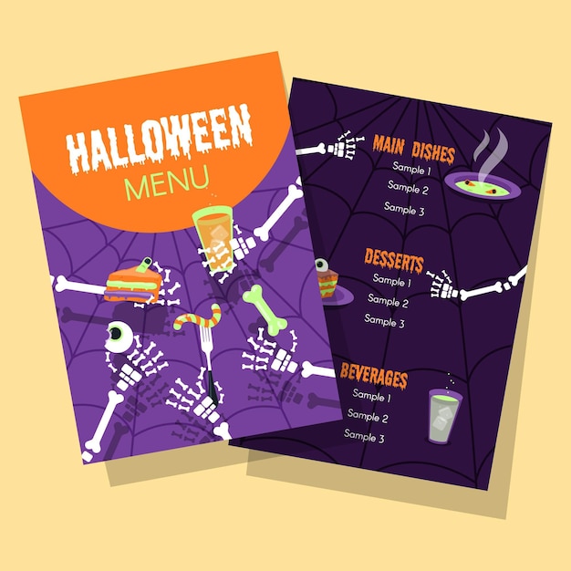 Vettore gratuito modello di menu di halloween design piatto