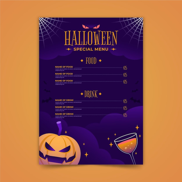 Free vector flat design halloween menu template