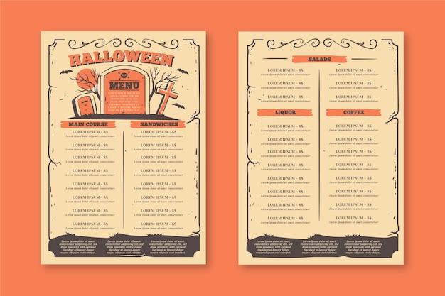 Vettore gratuito modello di menu di halloween design piatto