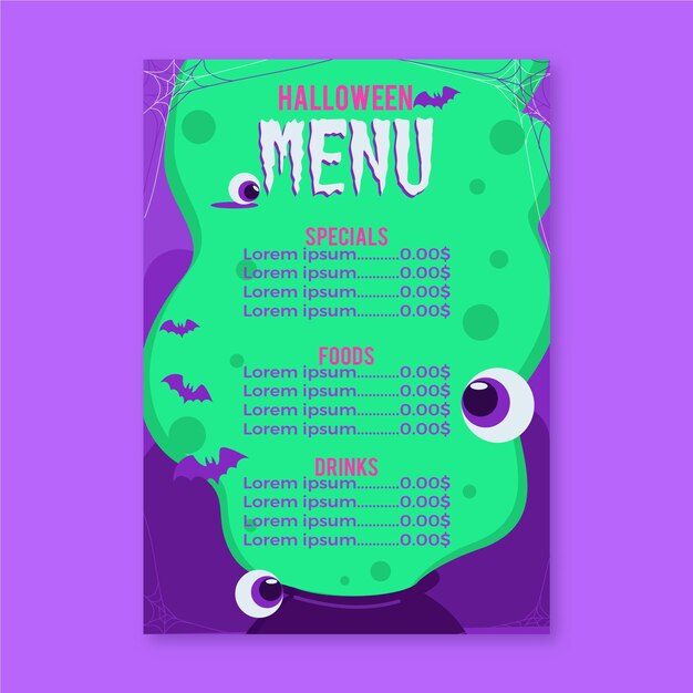 Flat design halloween menu template