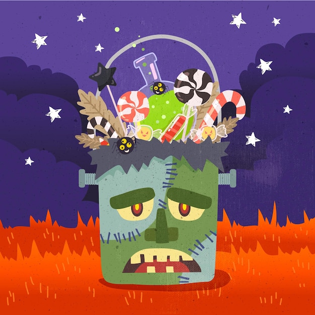 Бесплатное векторное изображение Сумка с монстром на хэллоуин