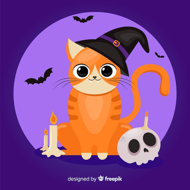 Flat design of halloween orange cat