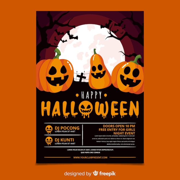 Modello di manifesto del partito di halloween design piatto