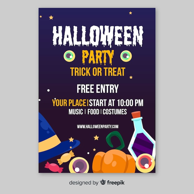 Flat design halloween party poster template