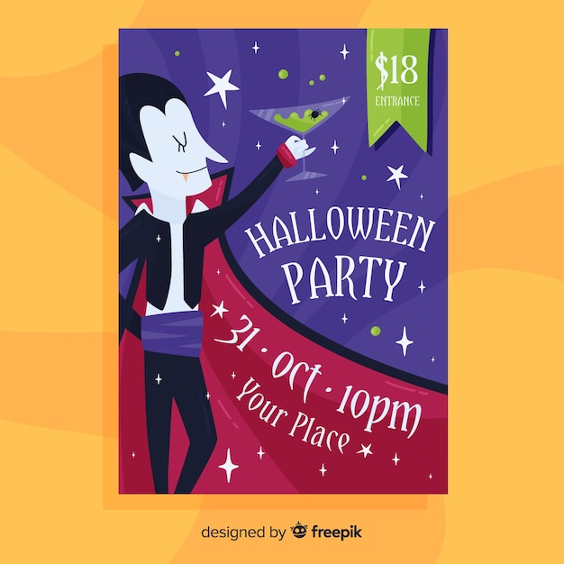 Free vector flat design halloween party poster template