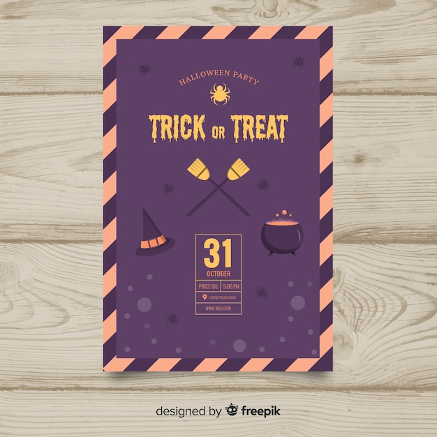 Flat design of halloween party poster template