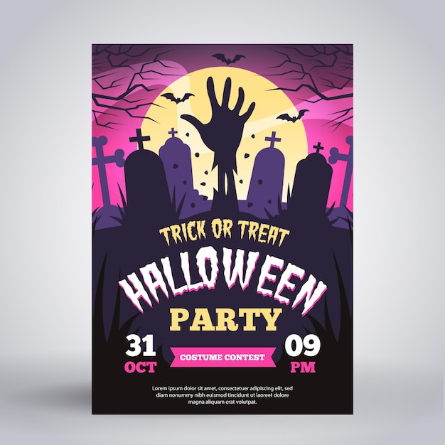 Flat design halloween party poster template