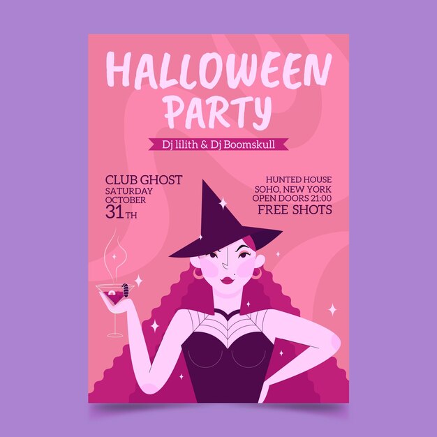 Flat design halloween party poster template