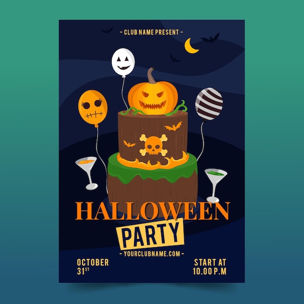 Vettore gratuito modello di manifesto festa di halloween design piatto