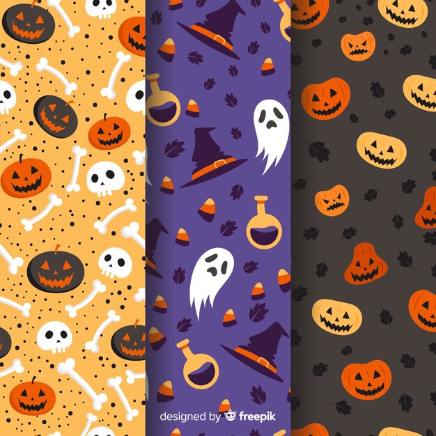 Flat design of halloween pattern collection