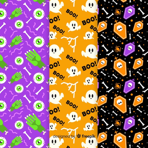 Vettore gratuito design piatto della collezione di pattern di halloween