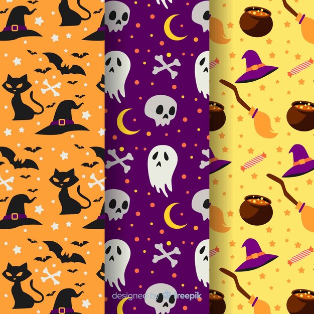 Flat design of halloween pattern collection