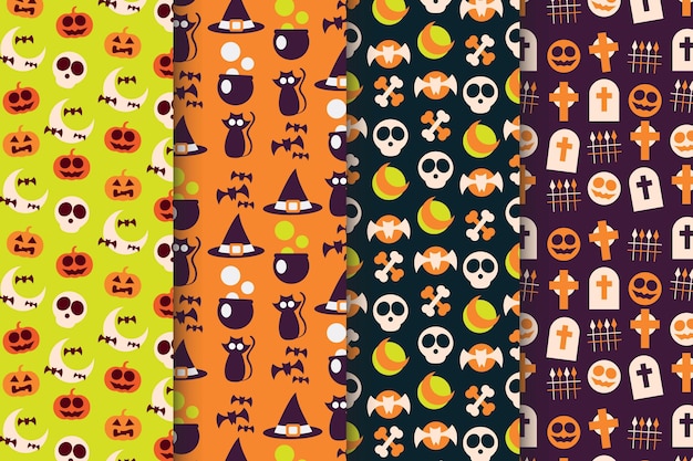 Flat design halloween pattern collection