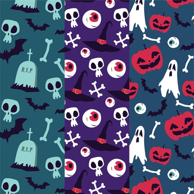 Flat design halloween pattern collection