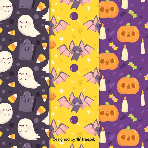 Flat design halloween pattern collection