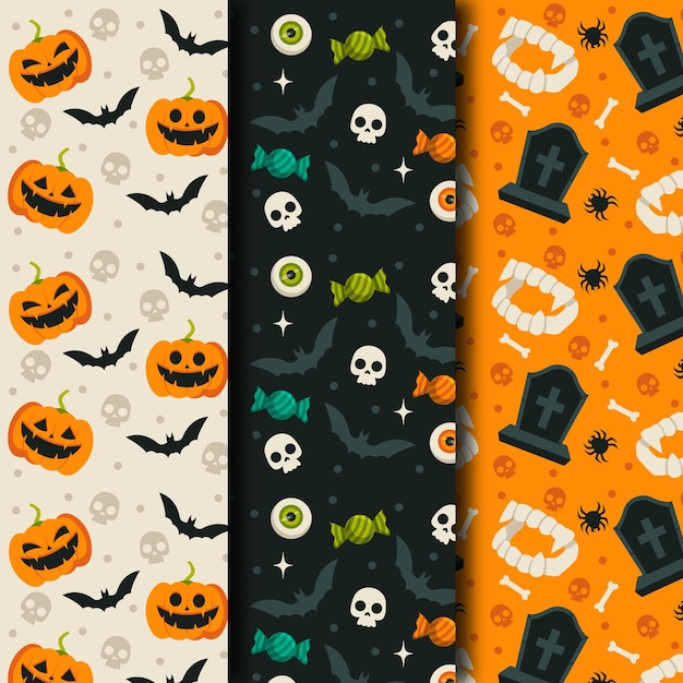 Flat design halloween pattern pack