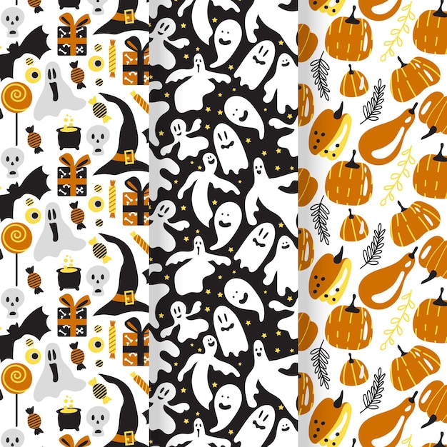 Free vector flat design halloween patterns set