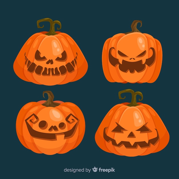 Flat design of halloween pumpkin collection