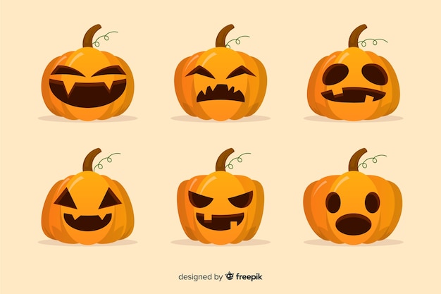 Flat design of halloween pumpkin collection