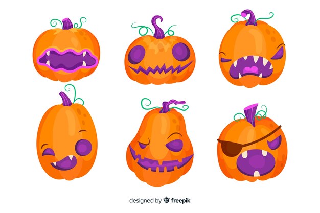 Flat design halloween pumpkin collection