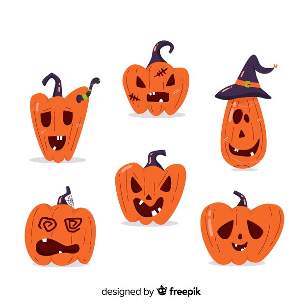 Flat design halloween pumpkin collection