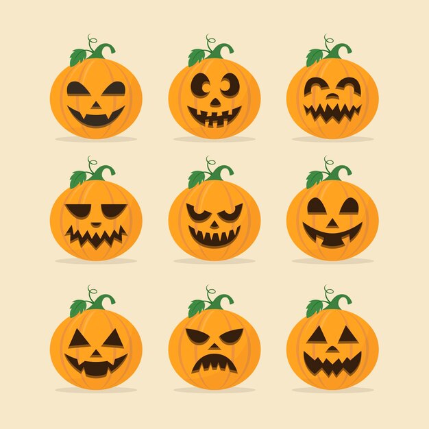 Flat design halloween pumpkin collection