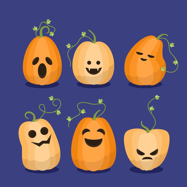 Flat design halloween pumpkin collection