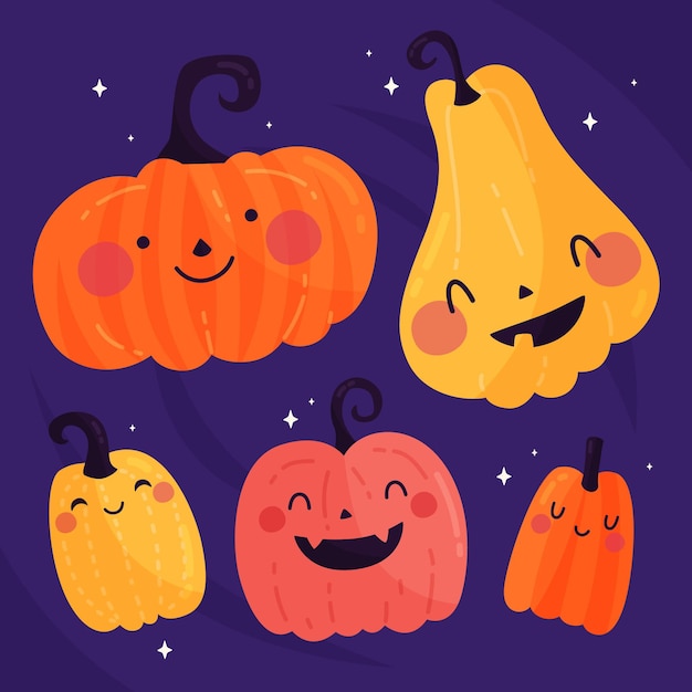 Vettore gratuito collezione di zucca di halloween design piatto