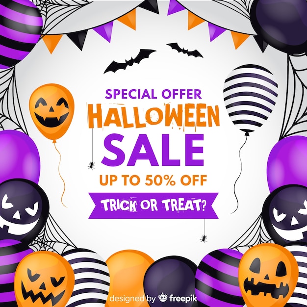 Flat design halloween sale background with balloons