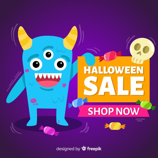 Flat design halloween sale background