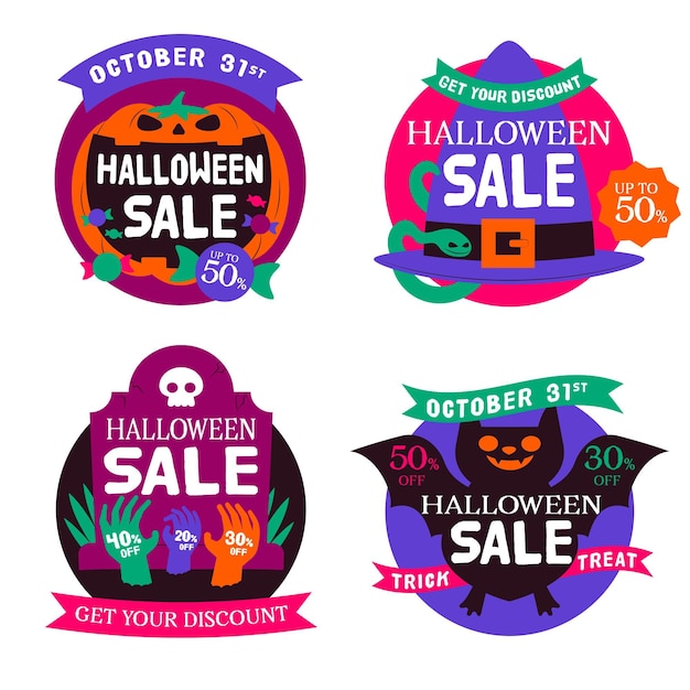 Collezione di badge vendita halloween design piatto