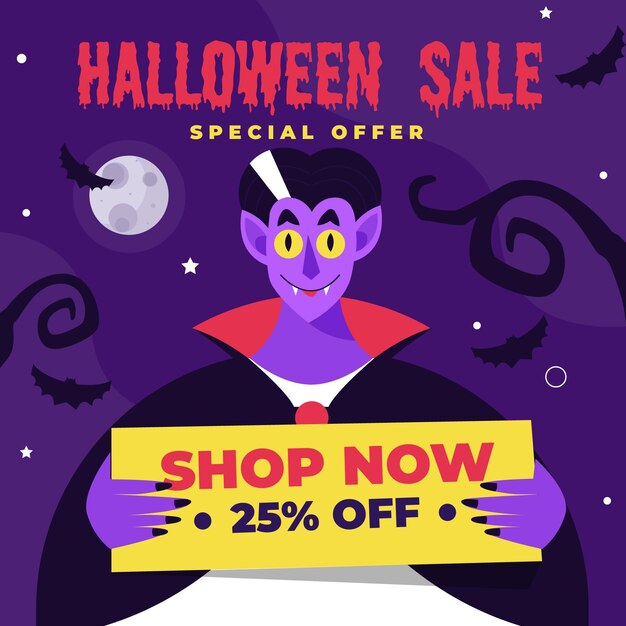 Flat design halloween sale concept