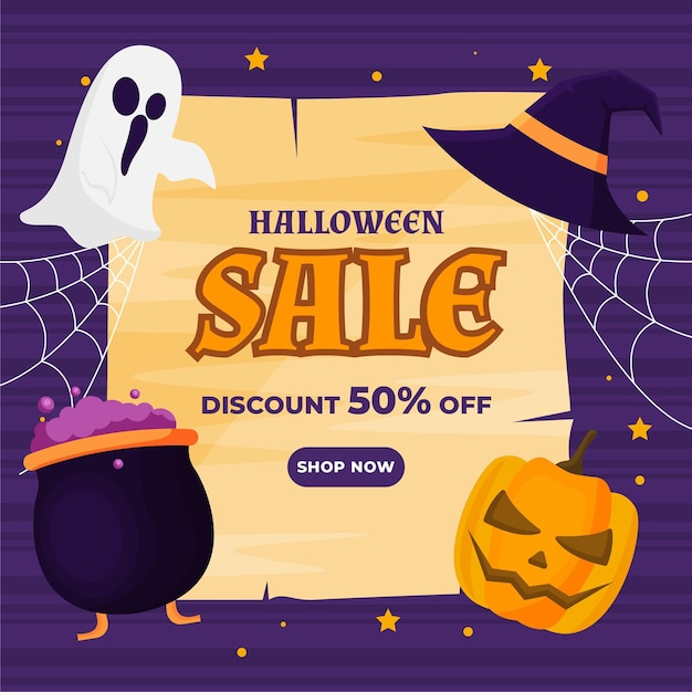 Flat design halloween sale concept