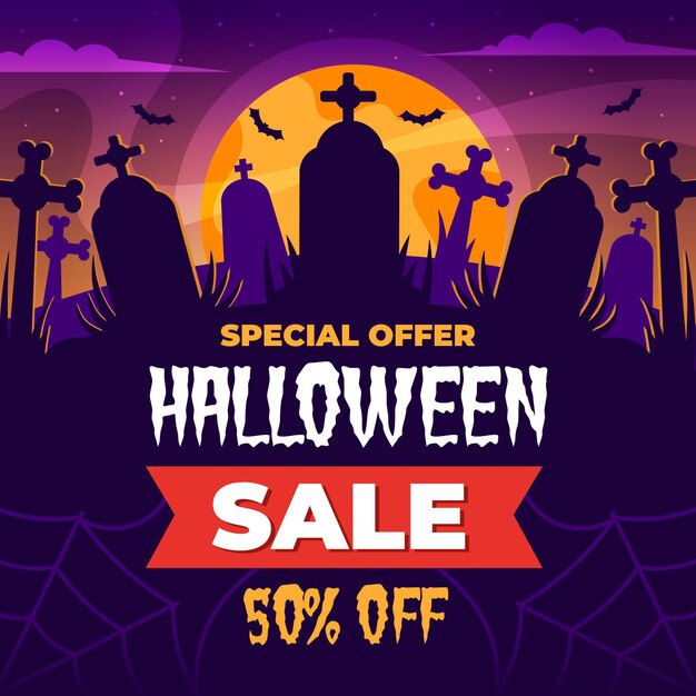 Flat design halloween sale concept