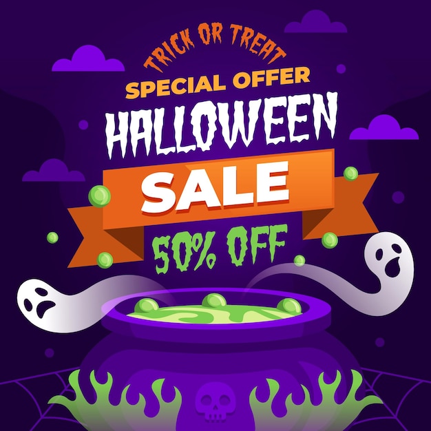 Free vector flat design halloween sale concept