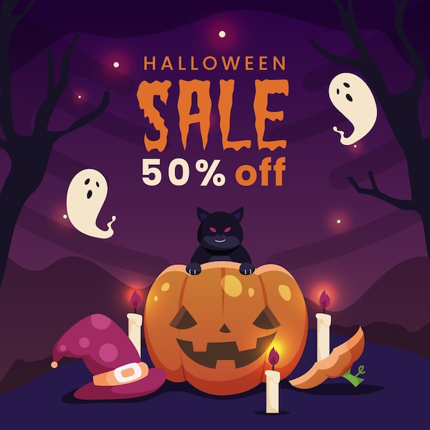 Flat design halloween sale concept