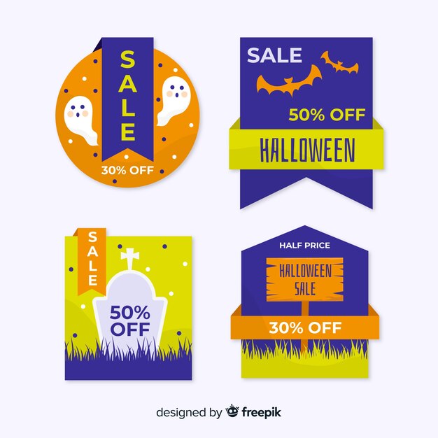 Flat design halloween sale label collection