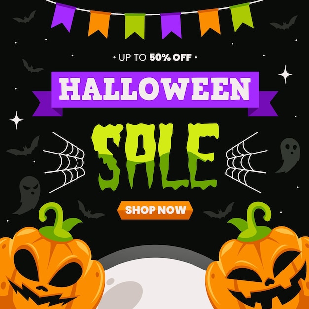 Flat design halloween sale with offer