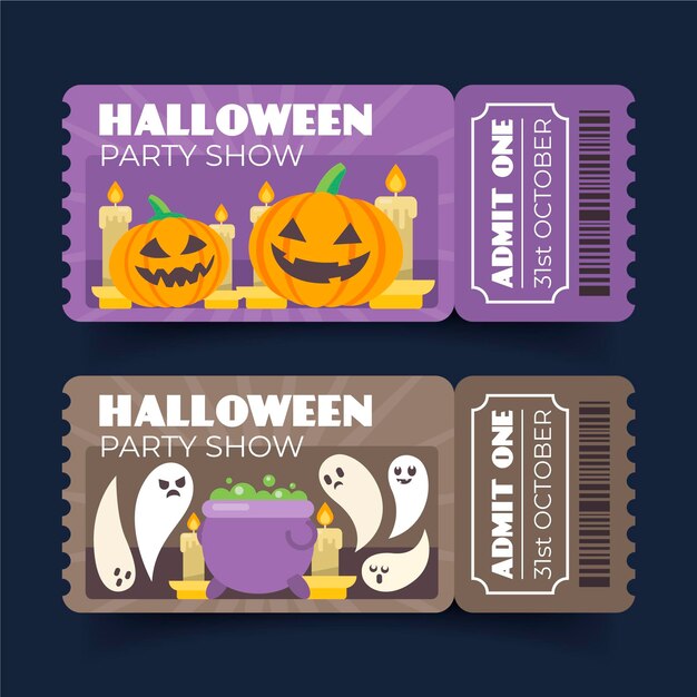 Flat design halloween tickets pack