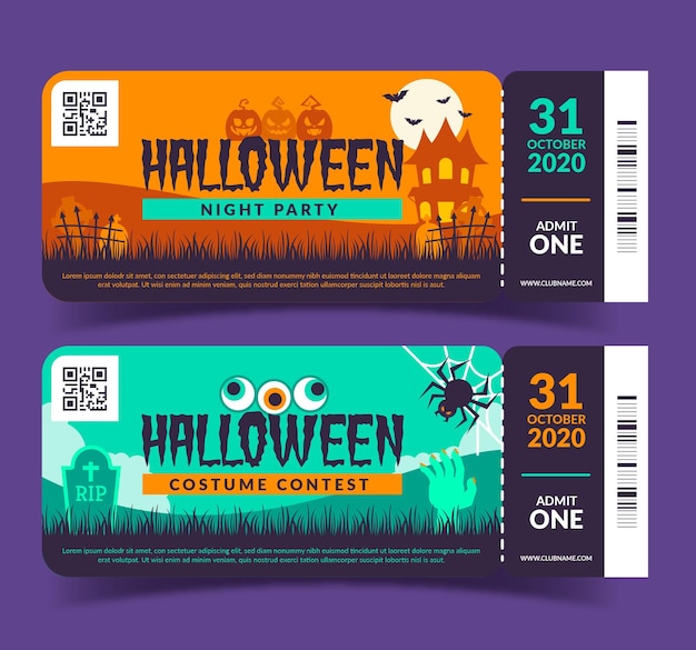 Flat design halloween tickets