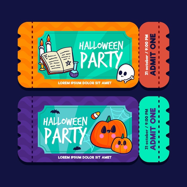 Vettore gratuito biglietti di halloween design piatto